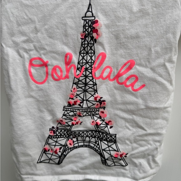 OshKosh B'gosh 3T Girls White and Pink Paris Ooh Lala Short Sleeve Tee - Picture 2 of 5